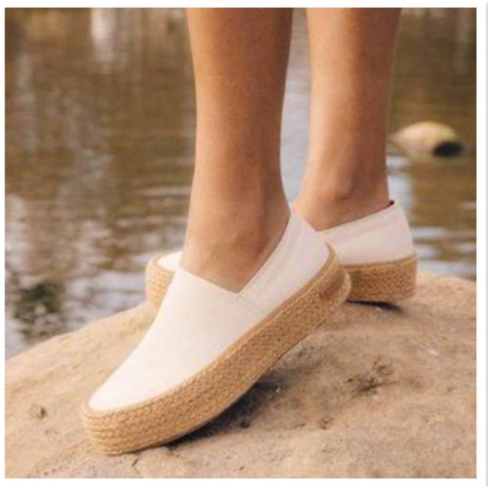 SeaVees Oceanside Espadrille Slip On Cream Canvas Platform Sneakers Size 6